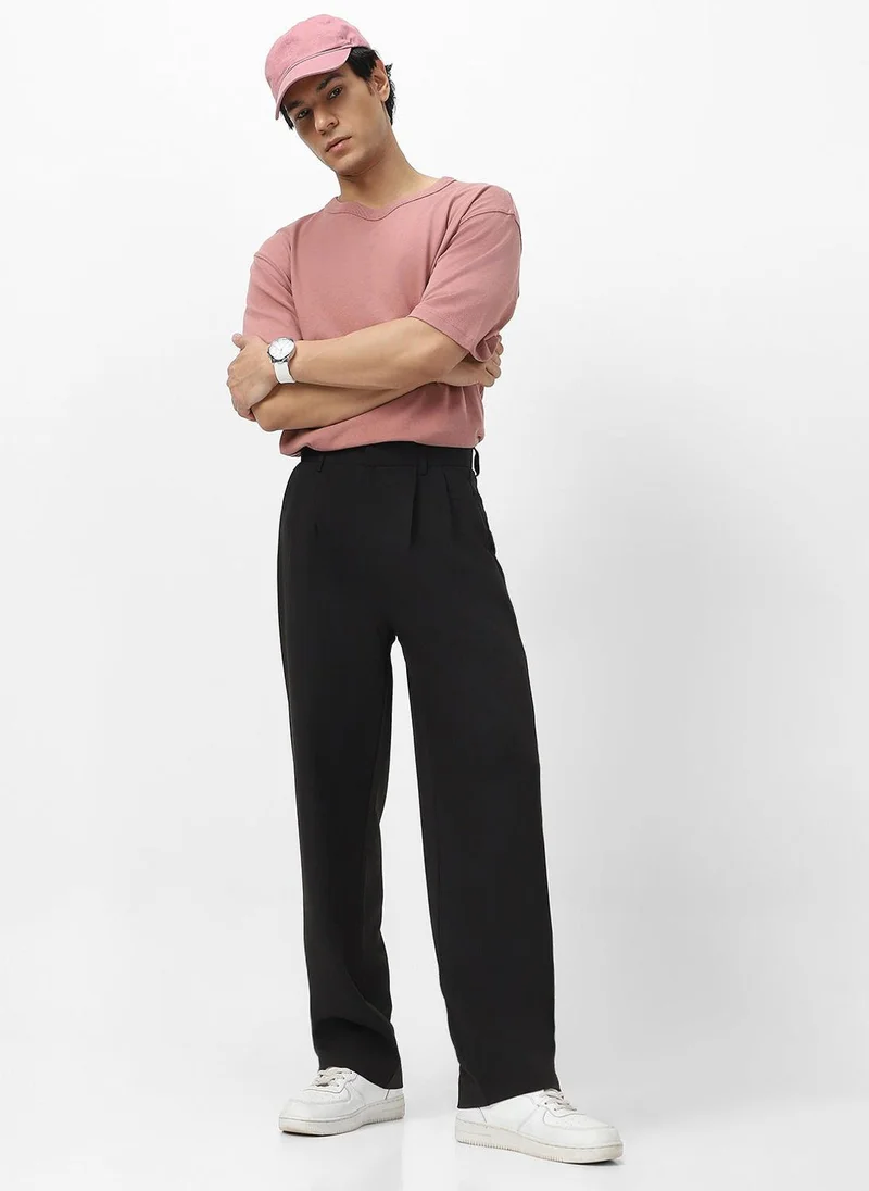 Urbano Fashion  Urbano Fashion Men's Black Loose Baggy Fit Solid Korean Pants Stretchable for Men | Best Price UAE